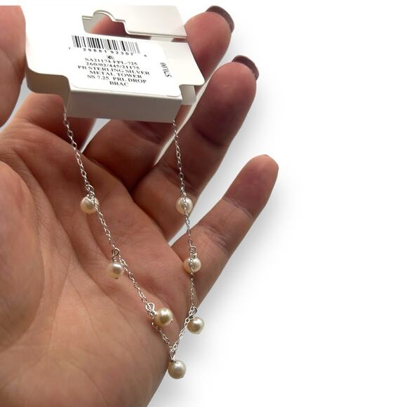 NWT Macy's Cultured Freshwater Pearl Dangle Drop Sterling Silver Bracelet NEW - Picture 5 of 12